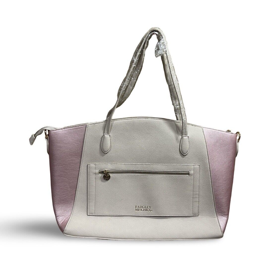 BADGLEY MISCHKA Caroline Faux Leather Tote Weekender Travel Bag- PINK BADGLEY MISCHKA Caroline Faux Leather Tote Weekender Travel Bag- PINK