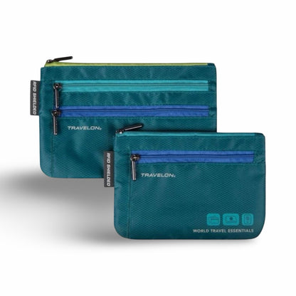 TRAVELON Essentials Currency & Passport Organizers, Set of 2- Peacock Teal