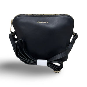CHAMPS Leather Top-Zip Shoulder Bag - Black