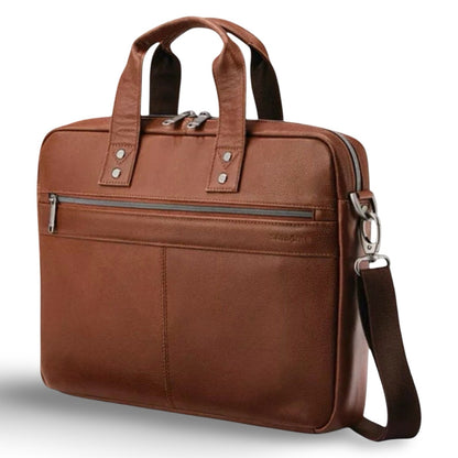 Samsonite Classic Leather Slim Brief - Cognac