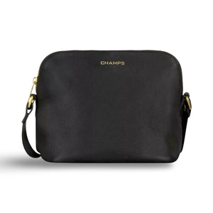 CHAMPS Leather Top-Zip Shoulder Bag - Black