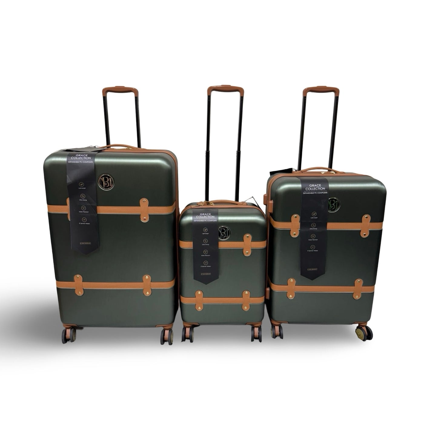BADGLEY MISCHKA Grace Expandable Retro Luggage Set, 3 Piece - Olive Green