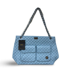 Badgley Mischka Diana Faux Leather Tote Weekender Travel Bag - Light Blue