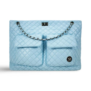 Badgley Mischka Diana Faux Leather Tote Weekender Travel Bag - Light Blue
