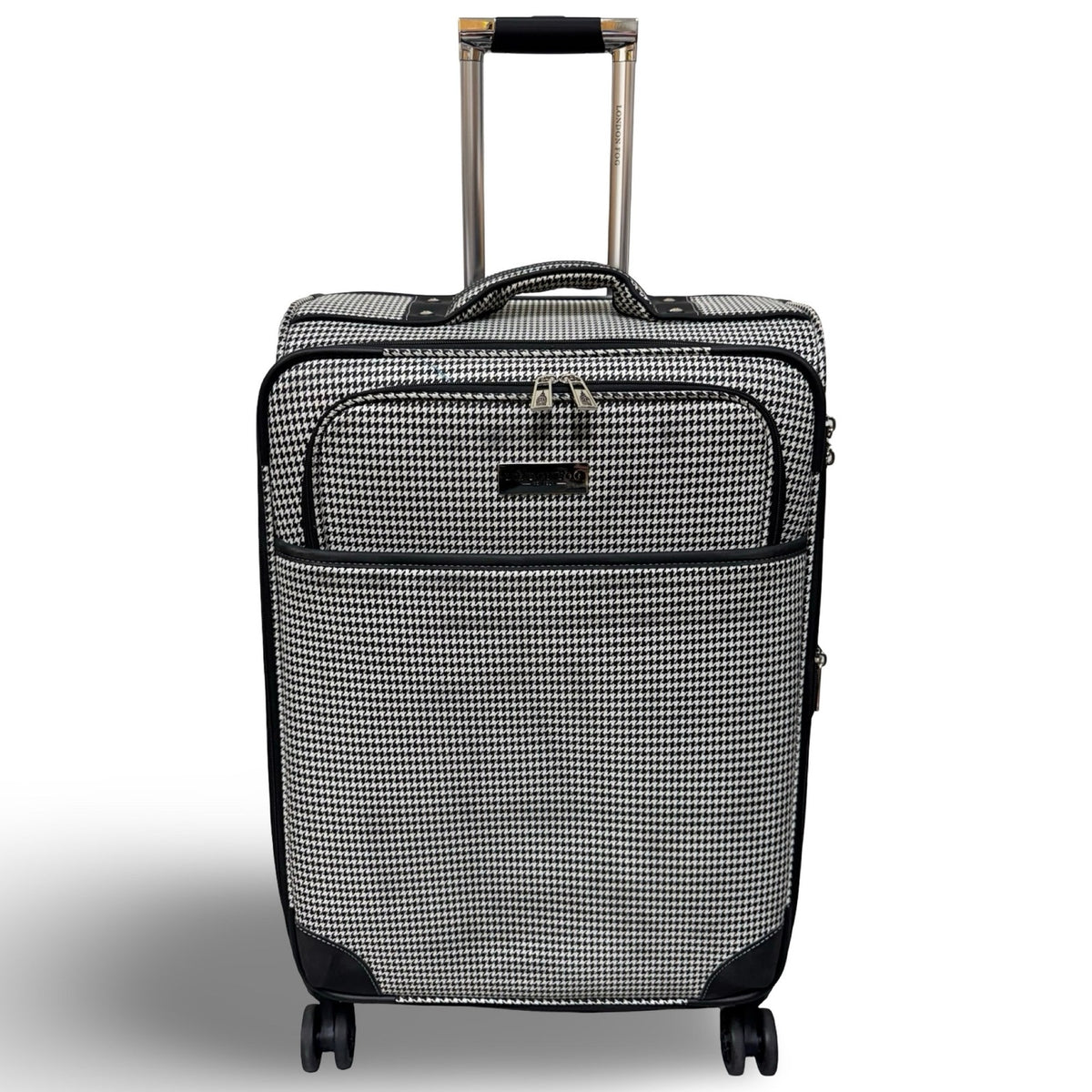 London Fog Cambridge 25" Expandable Spinner - Black White Houndstooth