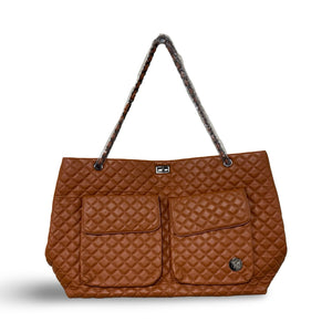 BADGLEY MISCHKA Diana XL Faux Leather Tote Weekender Travel Bag - Brown