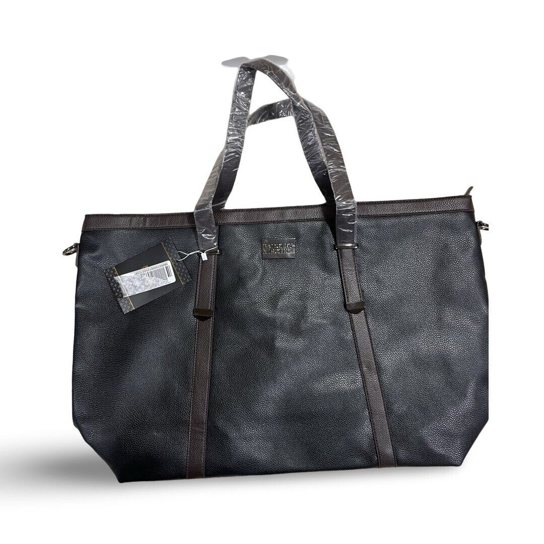 BADGLEY MISCHKA Anna XL Faux Leather Tote Weekender Travel Bag- Black BADGLEY MISCHKA Anna XL Faux Leather Tote Weekender Travel Bag- Black