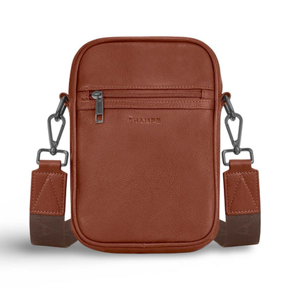 CHAMPS Onyx Vertical Leather Cross Body - Cognac/Brown